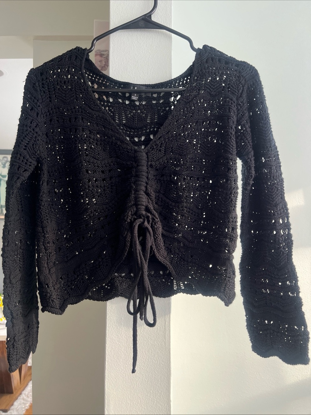 lulus crochet knit Black Cropped Top Cotton Blend  Size S